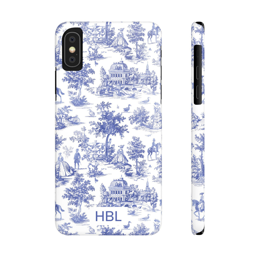 Slim Personalized Slim Blue Vintage French Toile Cute Phone Cases for Iphone 16 Pro Max | iPhone 15 Case | iPhone 15 Pro Max Case, Iphone 14, Iphone 14 Pro Max, Iphone 13 12 11 8 7 - Studio40ParkLane