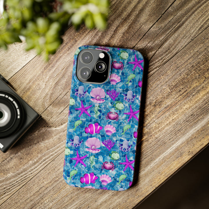 Slim Cute Phone Cases for Iphone - | iPhone 15 Case | iPhone 15 Pro Max Case, Iphone 14 Case, Iphone 14 Pro Max, Iphone 13, Blue Pink Under Sea - Studio40ParkLane