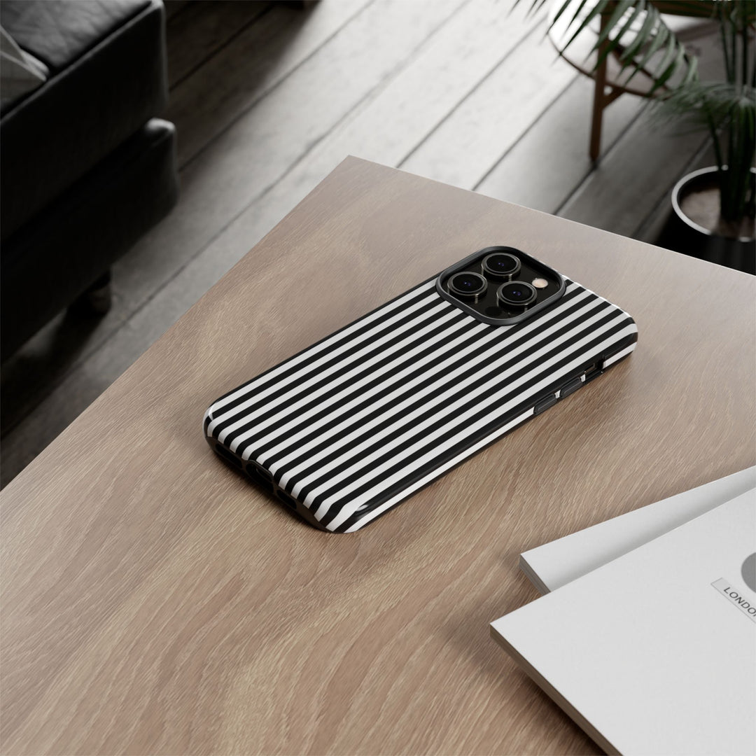 Tough Premium Black White Stripes Phone Case Gift for Her - For Apple iPhone 16 Pro Max 16e iPhone 15 Pro iPhone Iphone 14 Plus 13 Pro 12 SE XR - Studio40ParkLane