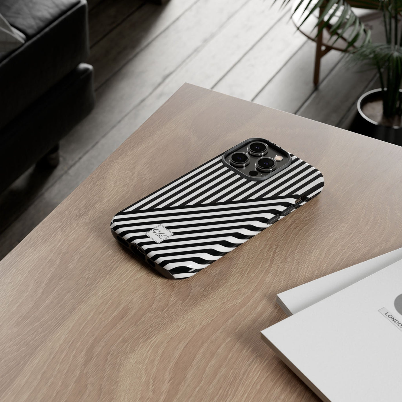 Custom Personalized Aesthetic Stripes Black White Tough Phone Case - For iPhone 17 Pro Max iPhone 16 Pro iPhone 15 Iphone 14 Plus 13 12 11 - Studio40ParkLane