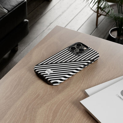 Custom Personalized Aesthetic Stripes Black White Tough Phone Case - For iPhone 17 Pro Max iPhone 16 Pro iPhone 15 Iphone 14 Plus 13 12 11 - Studio40ParkLane