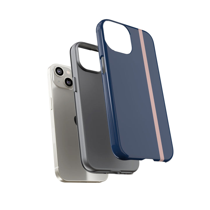 Tough Phone Case Navy Blue Orange Stripe iPhone 18 17 16 15 14 13 12 Pro Max Plus, Samsung Galaxy S26 S25 S24 Ultra Cute Preppy Sport - Studio40ParkLane