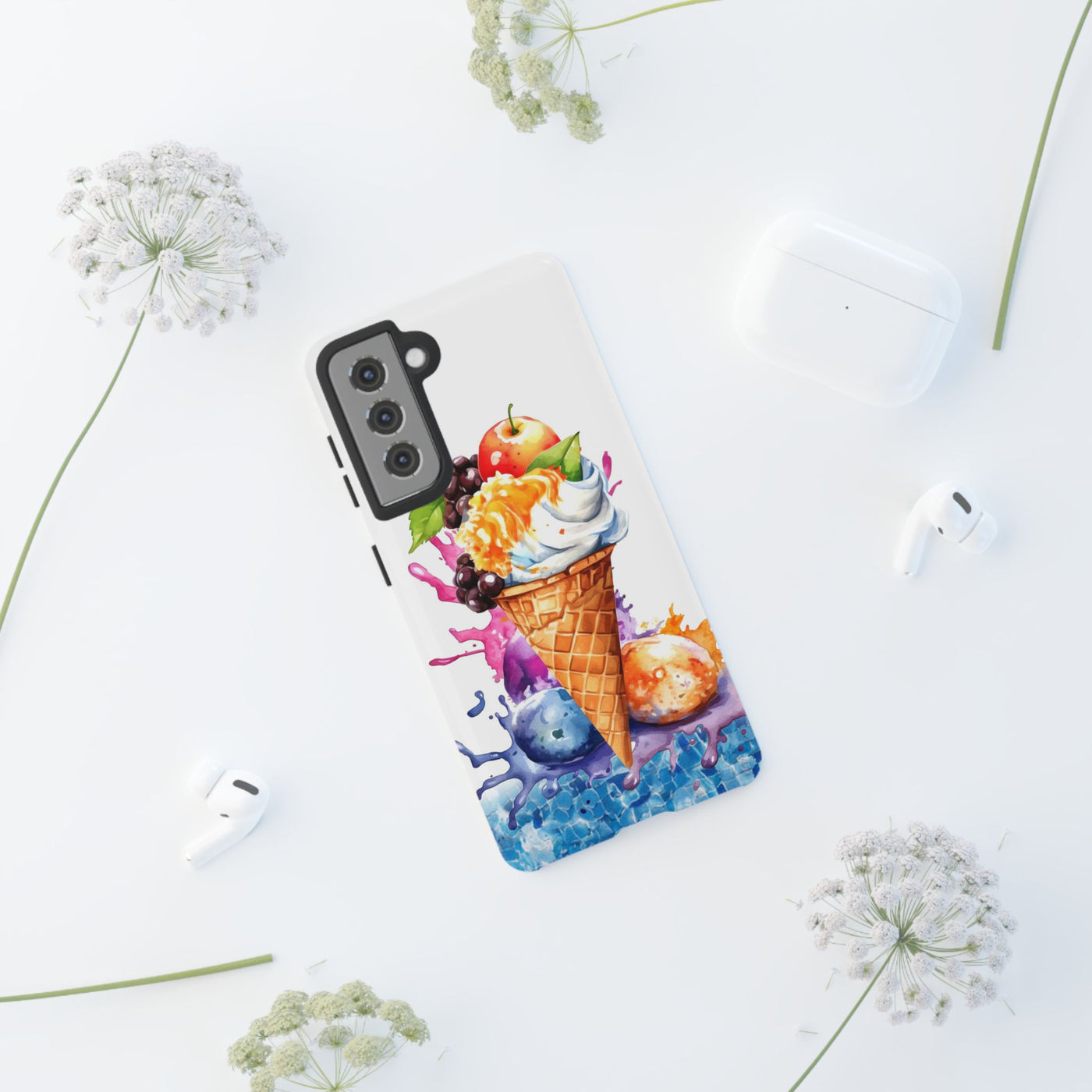 Impact Resistant, Summer Ice Cream Cone, Cute Phone Cases for Samsung S24, S23, S22, S21, IPhone 15 pro Iphone 14 pro Iphone 13 IPhone 12 Iphone 11