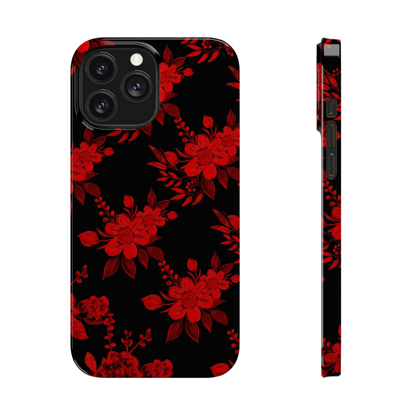 Slim Cute iPhone Cases - | iPhone 15 Case | iPhone 15 Pro Max Case, Iphone 14 Case, Iphone 14 Pro Max, Iphone 13, Red Black Flowers