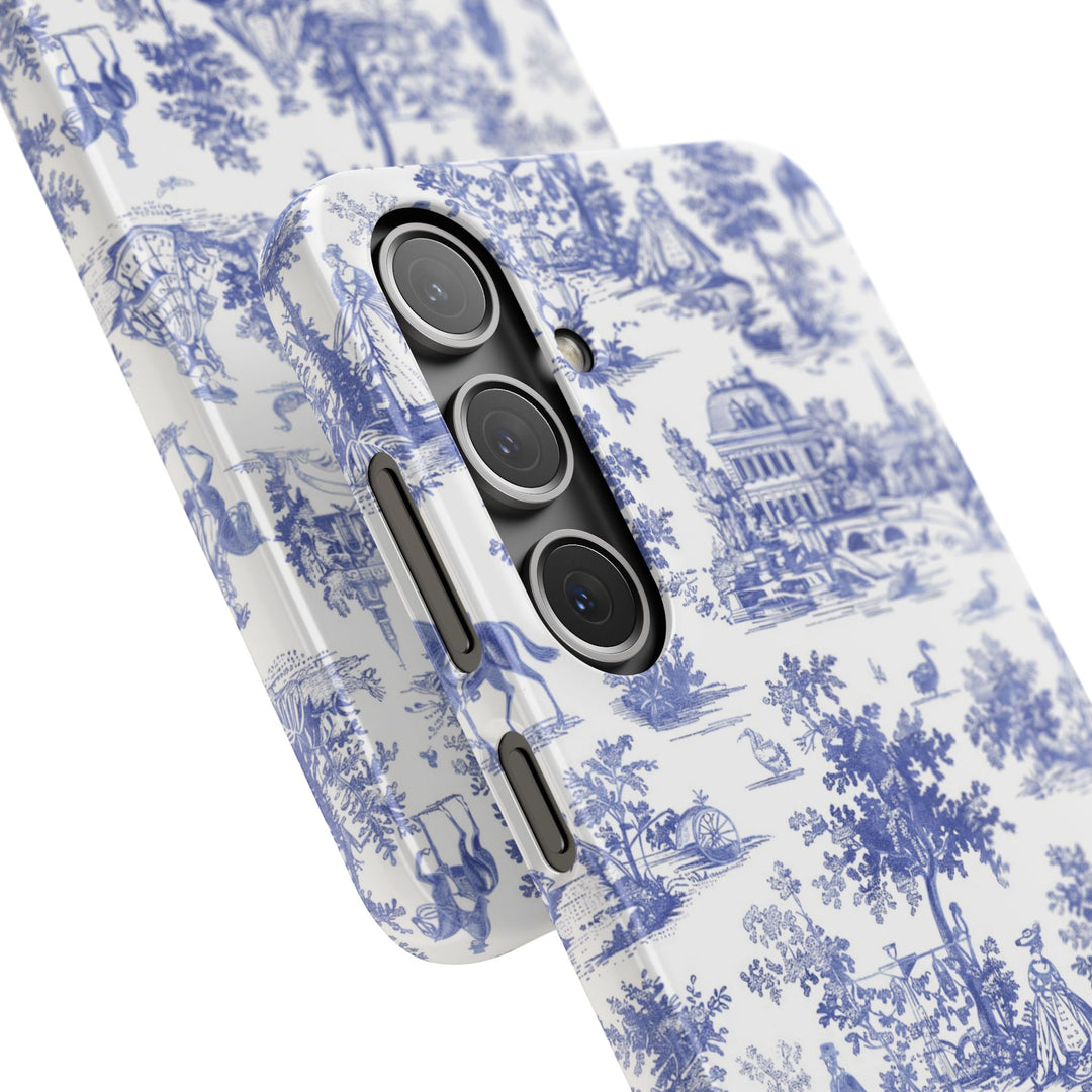 Sleek Snap Blue French Toile Cute Phone Case for iPhone 16 15 14 13 12 11 X Xs Max Xr Pro Plus Samsung Galaxy S24 S23 S22 S21 S20 Note Ultra