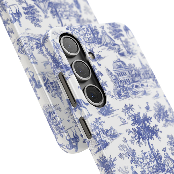 Sleek Snap Blue French Toile Cute Phone Case for iPhone 16 15 14 13 12 11 X Xs Max Xr Pro Plus Samsung Galaxy S24 S23 S22 S21 S20 Note Ultra