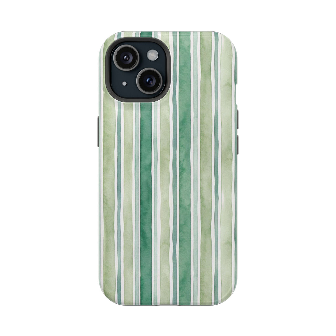 Aesthetic Tough Magsafe Green Stripes Watercolor Phone Case - For iPhone 17 Pro Max iPhone 16 Pro iPhone 15 Iphone 14 Plus 13 Pro 12 11 10 - Studio40ParkLane
