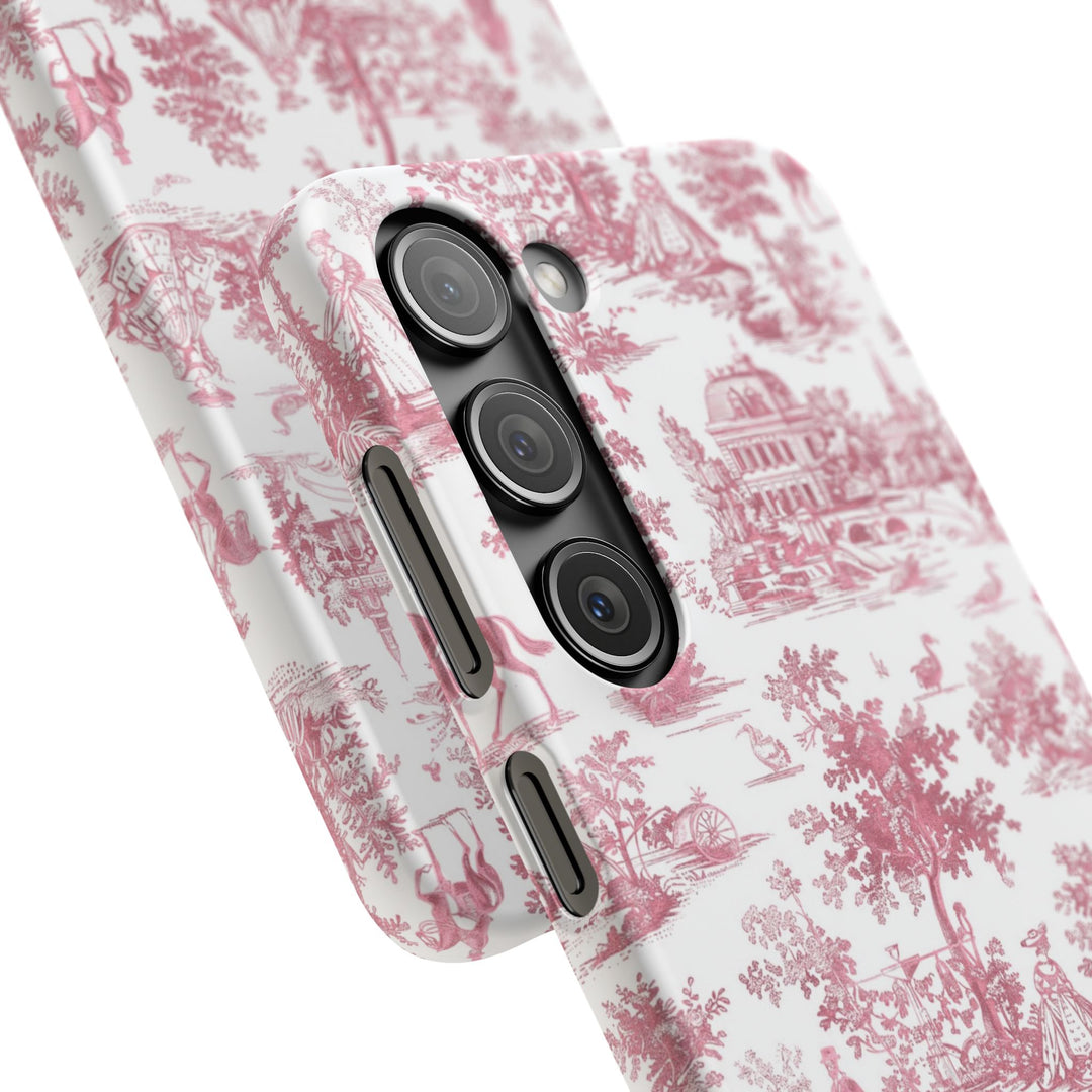 Sleek Snap Pink French Toile Cute Phone Case for iPhone 16 15 14 13 12 11 X Xs Max Xr Pro Plus Samsung Galaxy S24 S23 S22 S21 S20 Note Ultra