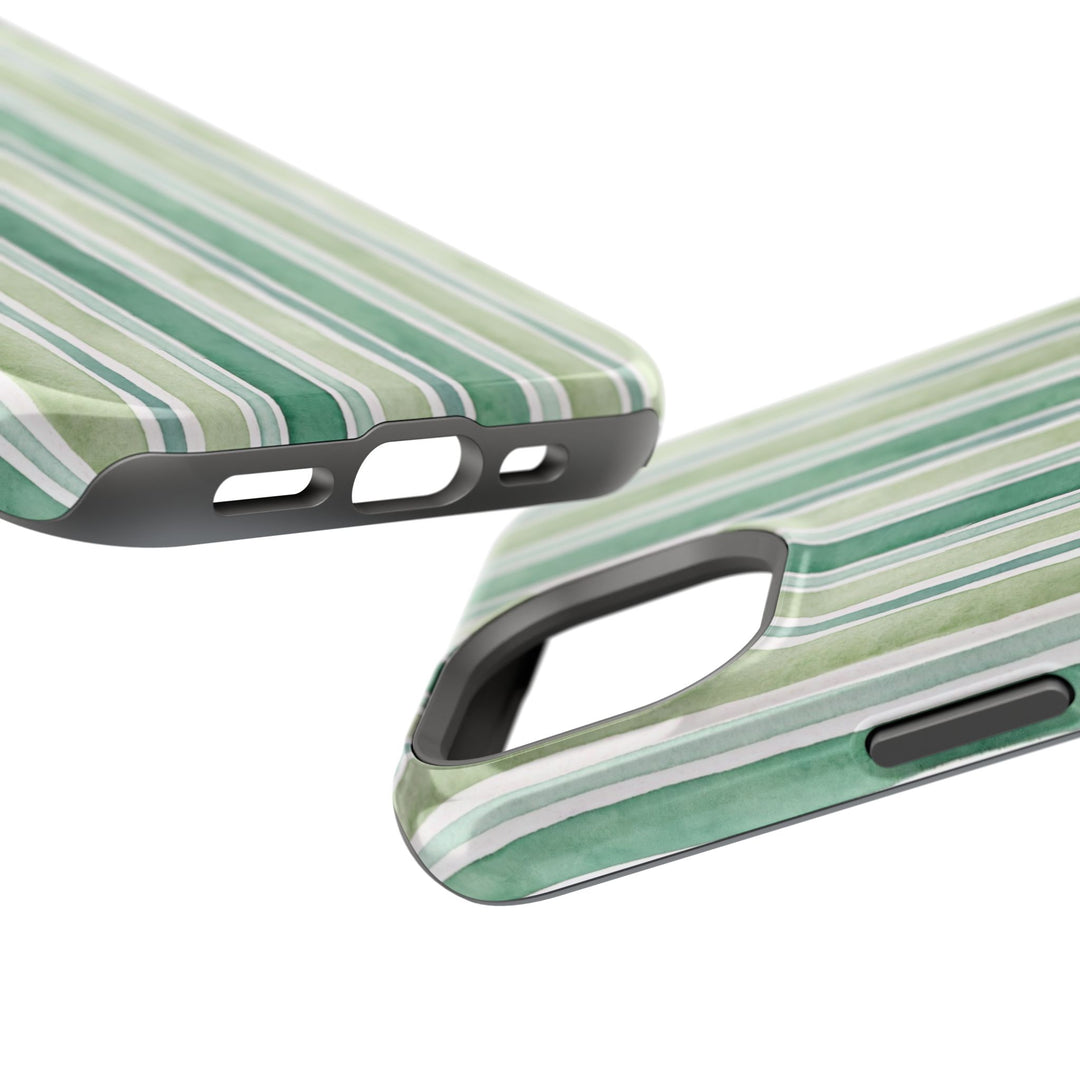 Aesthetic Tough Magsafe Green Stripes Watercolor Phone Case - For iPhone 17 Pro Max iPhone 16 Pro iPhone 15 Iphone 14 Plus 13 Pro 12 11 10 - Studio40ParkLane