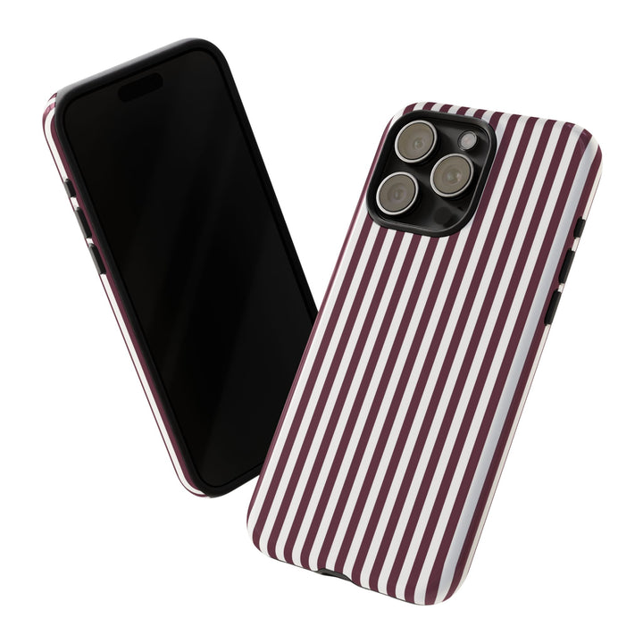 Tough Premium Burgundy Stripes Phone Case Gift for Her - For Apple iPhone 16 Pro Max 16e iPhone 15 Pro iPhone Iphone 14 Plus 13 Pro 12 SE XR - Studio40ParkLane