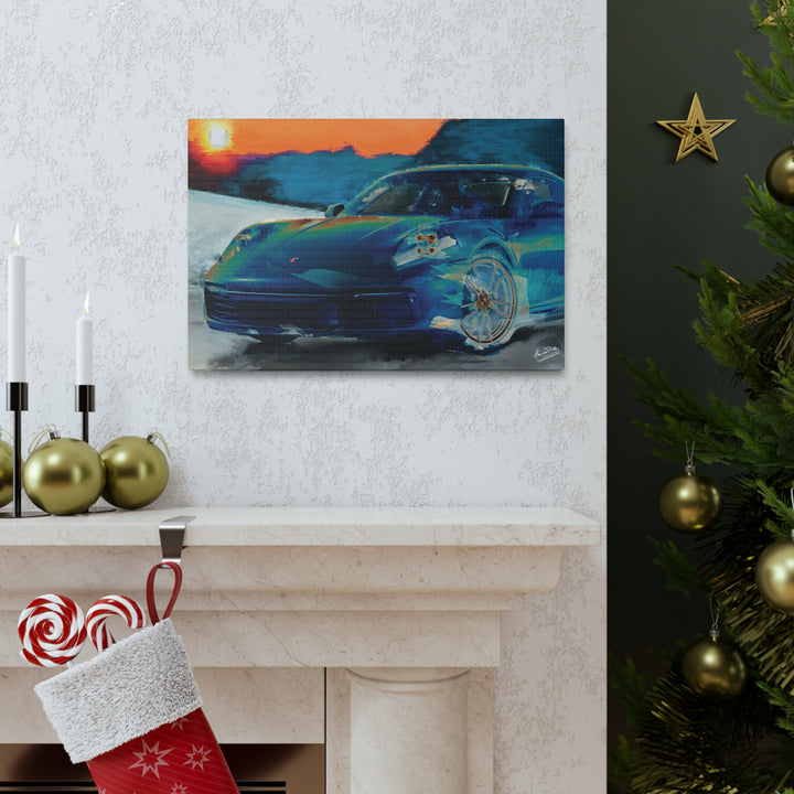 Porsche Wall Art on Canvas Print Gallery Wrapped - Gorgeous Porsche 911 Carrera Wall Art - Set in the mountains with a Sunset - Home Decor - Studio40ParkLane