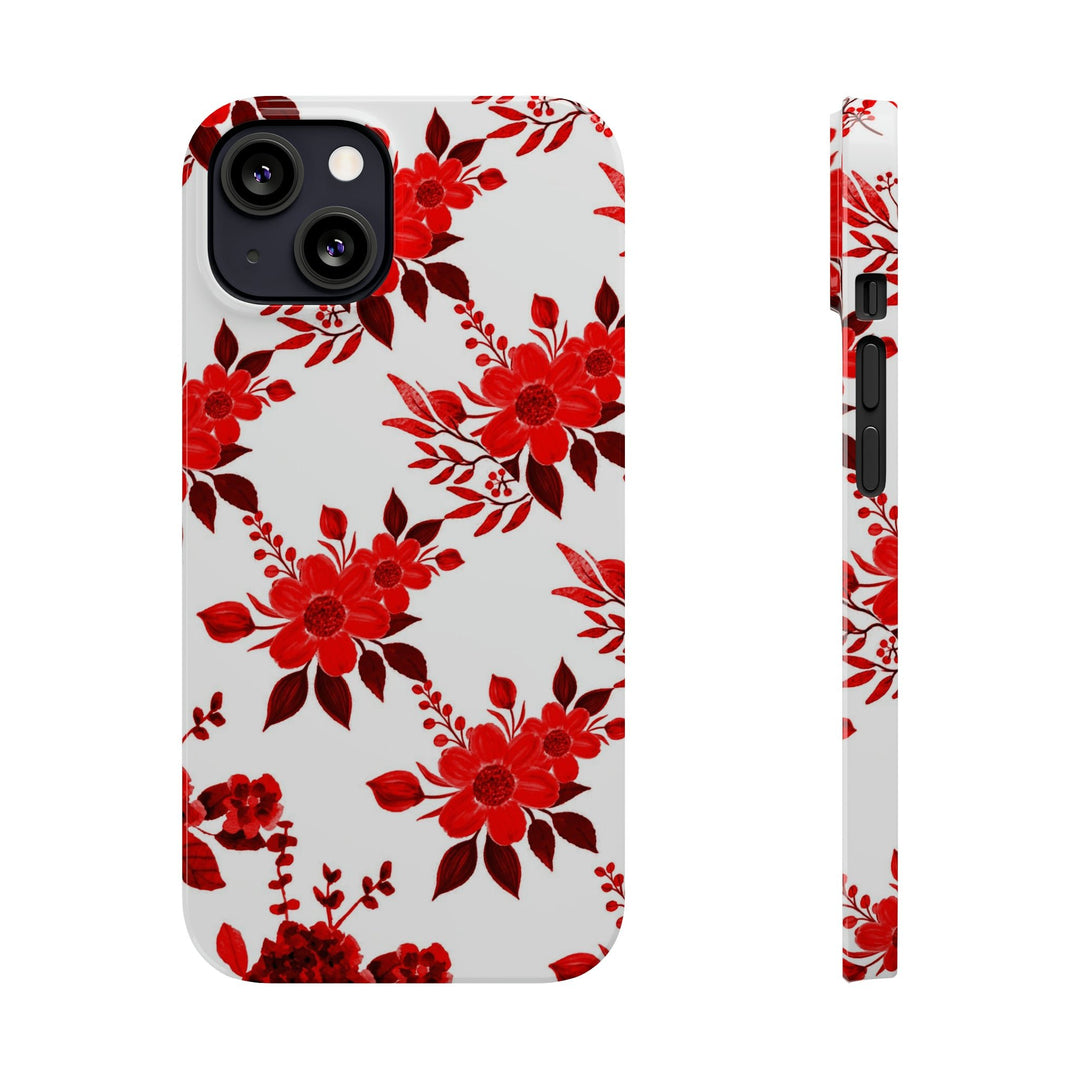 Slim Cute Phone Cases for Iphones - | iPhone 15 Case | iPhone 15 Pro Max Case, Iphone 14 Case, Iphone 14 Pro Max, Iphone 13, Red White Flowers - Studio40ParkLane