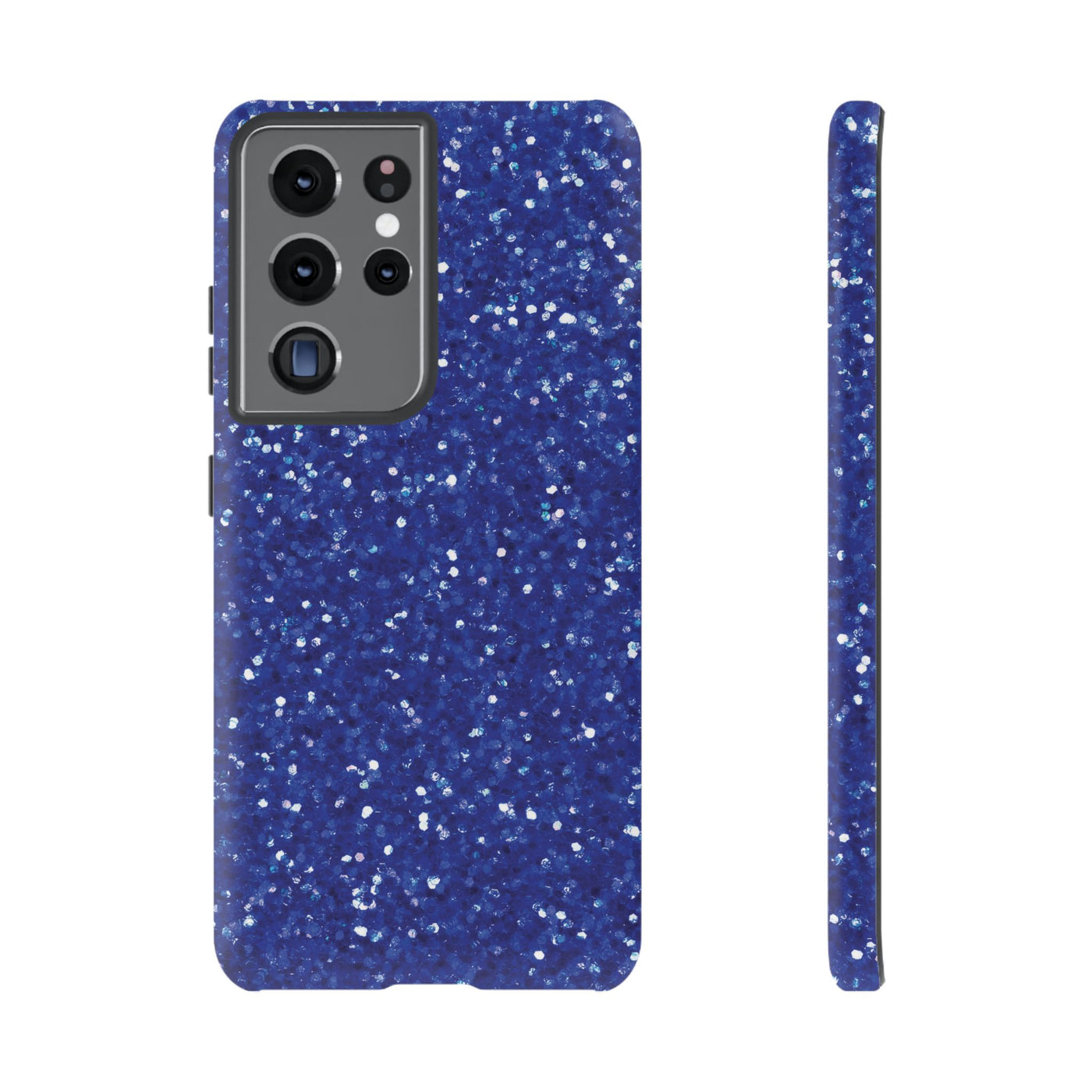 Chic Blue Faux Play on Glitter Effect Cute Phone Case, for IPhone 16 pro Max | Iphone 15, Iphone 14, IPhone 13 Case, 11 8 7, Samsung Galaxy S24, S23, S22, S21, 2 Layer Protection