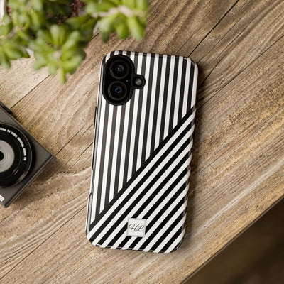 Custom Personalized Aesthetic Stripes Black White Tough Phone Case - For iPhone 17 Pro Max iPhone 16 Pro iPhone 15 Iphone 14 Plus 13 12 11 - Studio40ParkLane