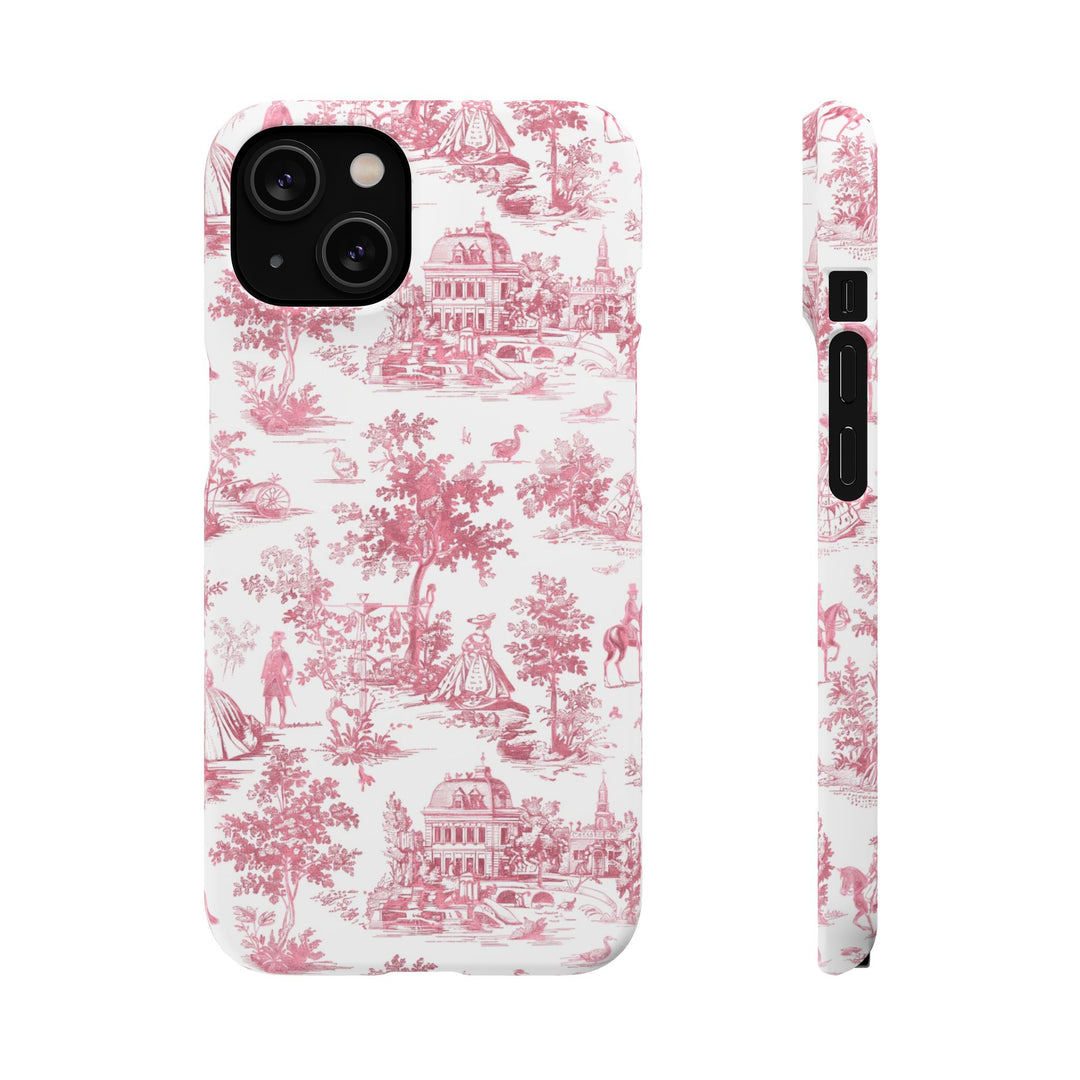 Sleek Snap Pink French Toile Cute Phone Case for iPhone 16 15 14 13 12 11 X Xs Max Xr Pro Plus Samsung Galaxy S24 S23 S22 S21 S20 Note Ultra
