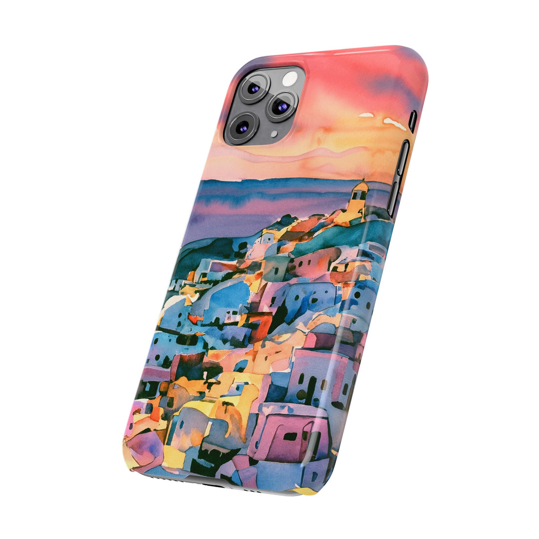 Slim Cute Phone Cases for Iphone | iPhone 15 Case | iPhone 15 Pro Max Case, Iphone 14, Iphone 14 Pro Max, Iphone 13, Colorful Greek House Watercolor - Studio40ParkLane