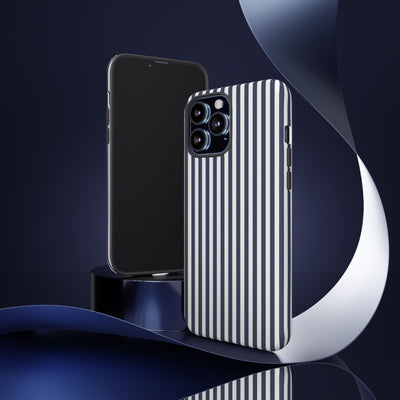Tough Premium Navy Blue Stripes Phone Case Gift for Her - For Apple iPhone 16 Pro Max 16e iPhone 15 Pro iPhone Iphone 14 Plus 13 Pro 12 SE XR - Studio40ParkLane