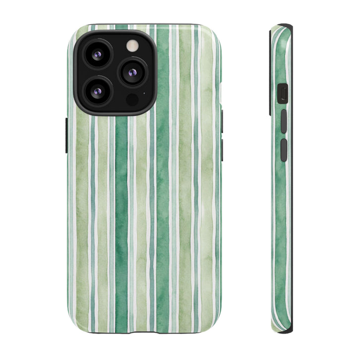 Aesthetic Tough Green Watercolor Stripes Premium Phone Case - For iPhone 17 Pro Max iPhone 16 Pro iPhone 15 Iphone 14 Plus 13 Pro 12 11 10 - Studio40ParkLane