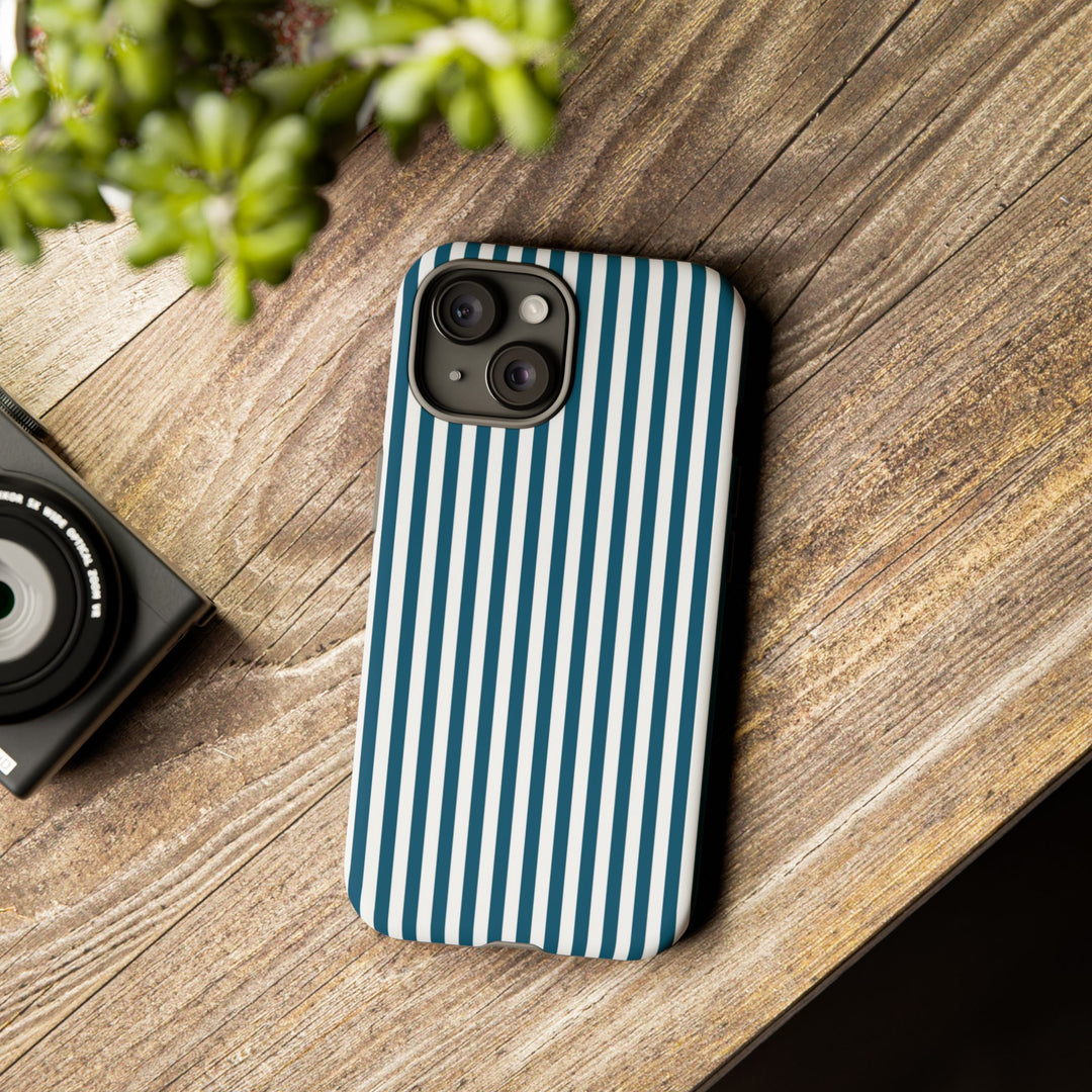 Tough Premium Teal Blue Stripes Phone Case Gift for Her - For Apple iPhone 16 Pro Max 16e iPhone 15 Pro iPhone Iphone 14 Plus 13 Pro 12 SE XR - Studio40ParkLane