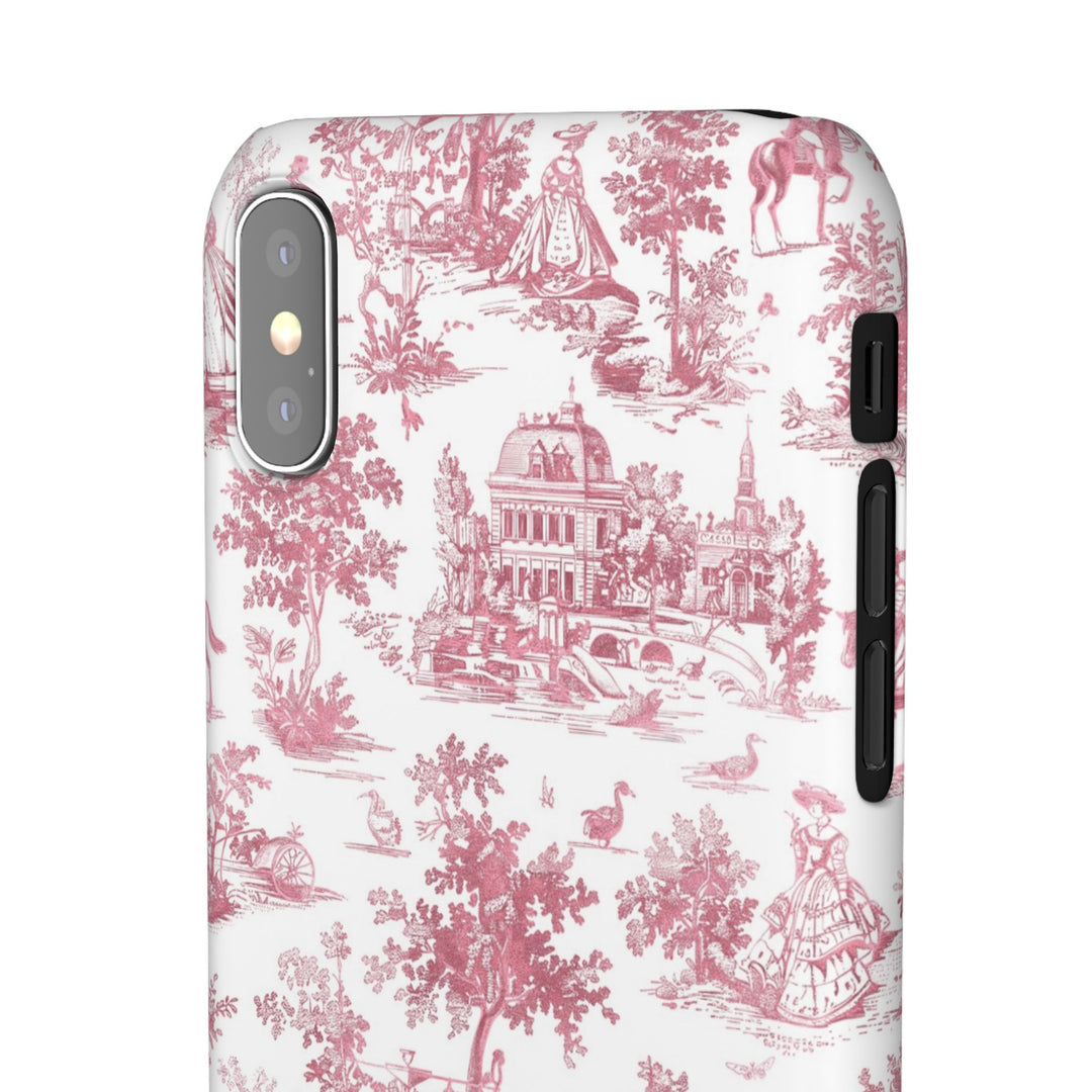 Sleek Snap Pink French Toile Cute Phone Case for iPhone 16 15 14 13 12 11 X Xs Max Xr Pro Plus Samsung Galaxy S24 S23 S22 S21 S20 Note Ultra
