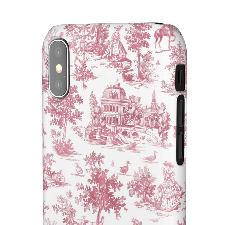 Sleek Snap Pink French Toile Cute Phone Case for iPhone 16 15 14 13 12 11 X Xs Max Xr Pro Plus Samsung Galaxy S24 S23 S22 S21 S20 Note Ultra