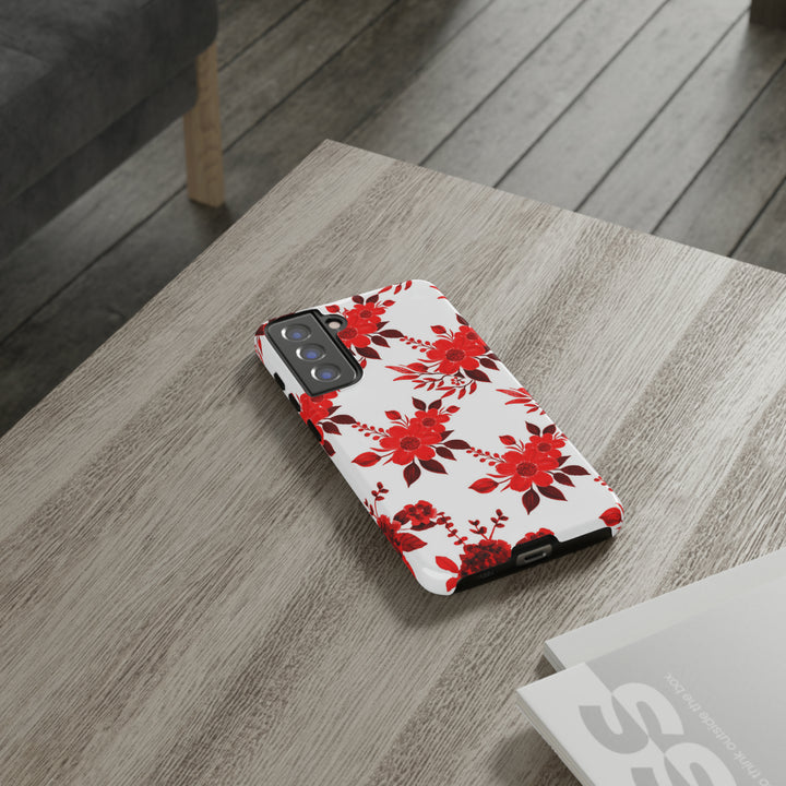 Cute Samsung Phone Case | Aesthetic Samsung Phone Case | Galaxy S23, S22, S21, S20 | Red White Flowers, Protective Phone Case - Studio40ParkLane