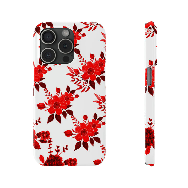 Slim Cute Phone Cases for Iphones - | iPhone 15 Case | iPhone 15 Pro Max Case, Iphone 14 Case, Iphone 14 Pro Max, Iphone 13, Red White Flowers - Studio40ParkLane