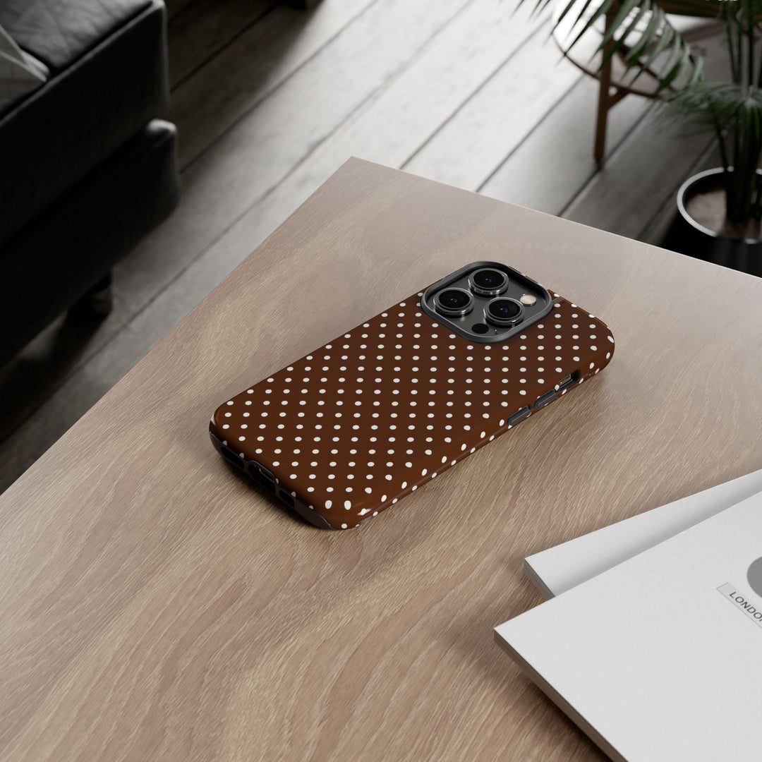 Aesthetic Tough Mocha Brown Polka Dots Premium Phone Case - For iPhone 17 Pro Max iPhone 16 Pro iPhone 15 Iphone 14 Plus 13 Pro 12 11 10 - Studio40ParkLane