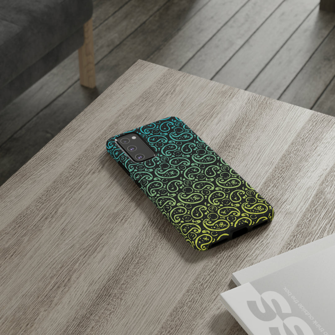 Cute Samsung Phone Case | Aesthetic Samsung Phone Case | Paisley Blue Yellow Black | Galaxy S23, S22, S21, S20 | Luxury Double Layer | Cool - Studio40ParkLane