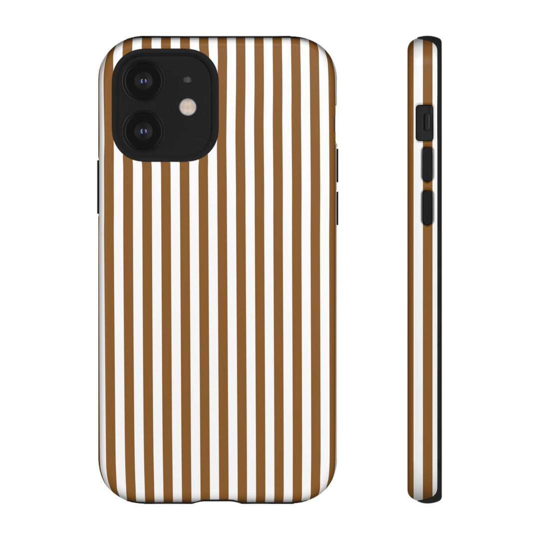 Tough Premium Mocca Brown Stripes Phone Case Gift for Her - For Apple iPhone 16 Pro Max 16e iPhone 15 Pro iPhone Iphone 14 Plus 13 Pro 12 SE XR - Studio40ParkLane