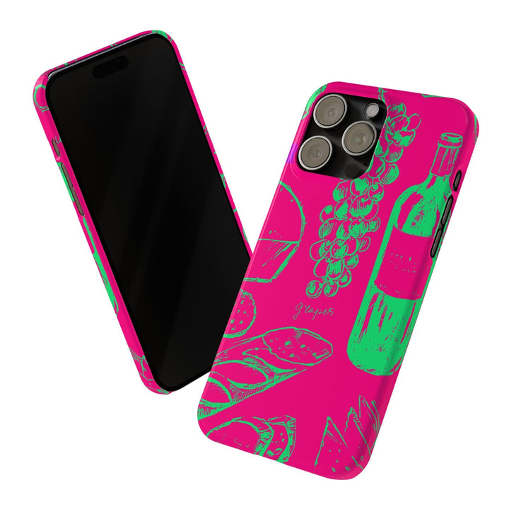 Slim French Food Wine Pink Green Cute Phone Cases for Iphone | iPhone 15 Case | iPhone 15 Pro Max Case, Iphone 14, Iphone 14 Pro Max, Iphone 13, - Studio40ParkLane
