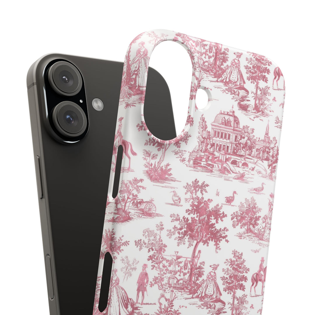 Sleek Snap Pink French Toile Cute Phone Case for iPhone 16 15 14 13 12 11 X Xs Max Xr Pro Plus Samsung Galaxy S24 S23 S22 S21 S20 Note Ultra