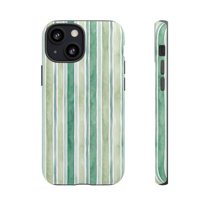 Aesthetic Tough Green Watercolor Stripes Premium Phone Case - For iPhone 17 Pro Max iPhone 16 Pro iPhone 15 Iphone 14 Plus 13 Pro 12 11 10 - Studio40ParkLane