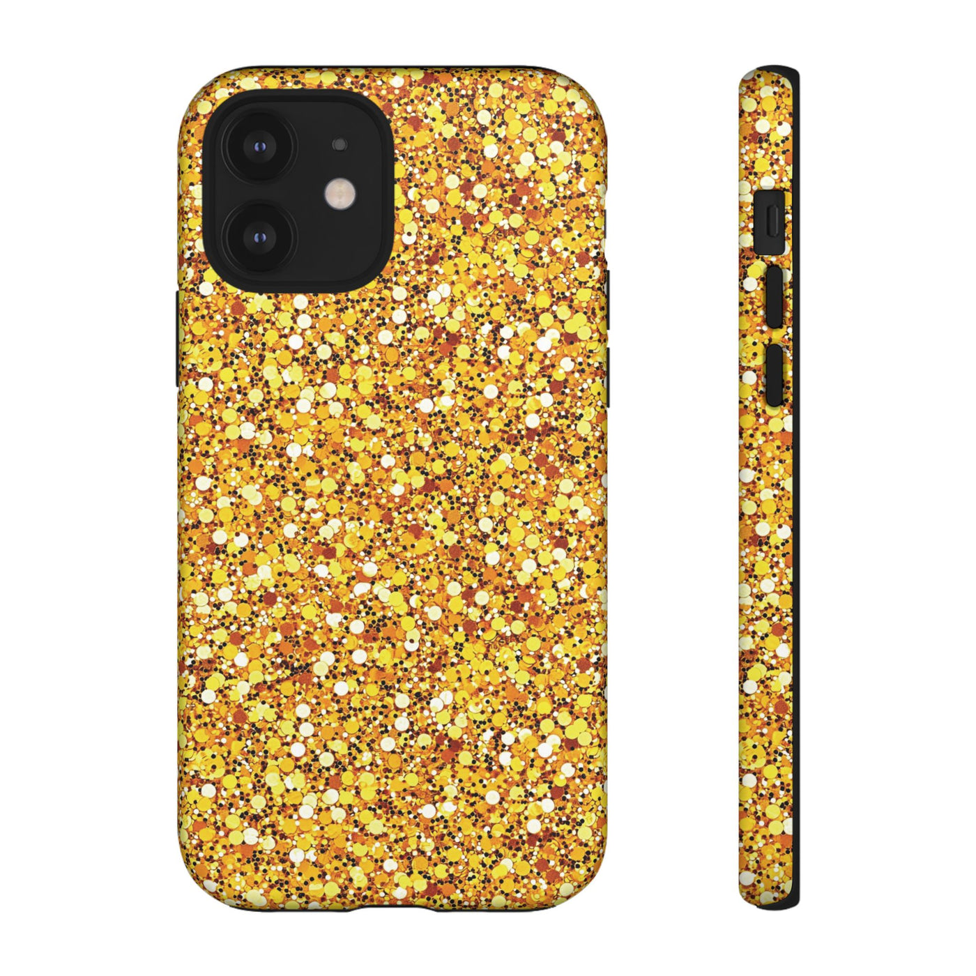 Chic Gold Faux Play on Glitter Effect Cute Phone Case, for IPhone 16 pro Max | Iphone 15, Iphone 14, IPhone 13 Case, 11 8 7, Samsung Galaxy S24, S23, S22, S21, 2 Layer Protection