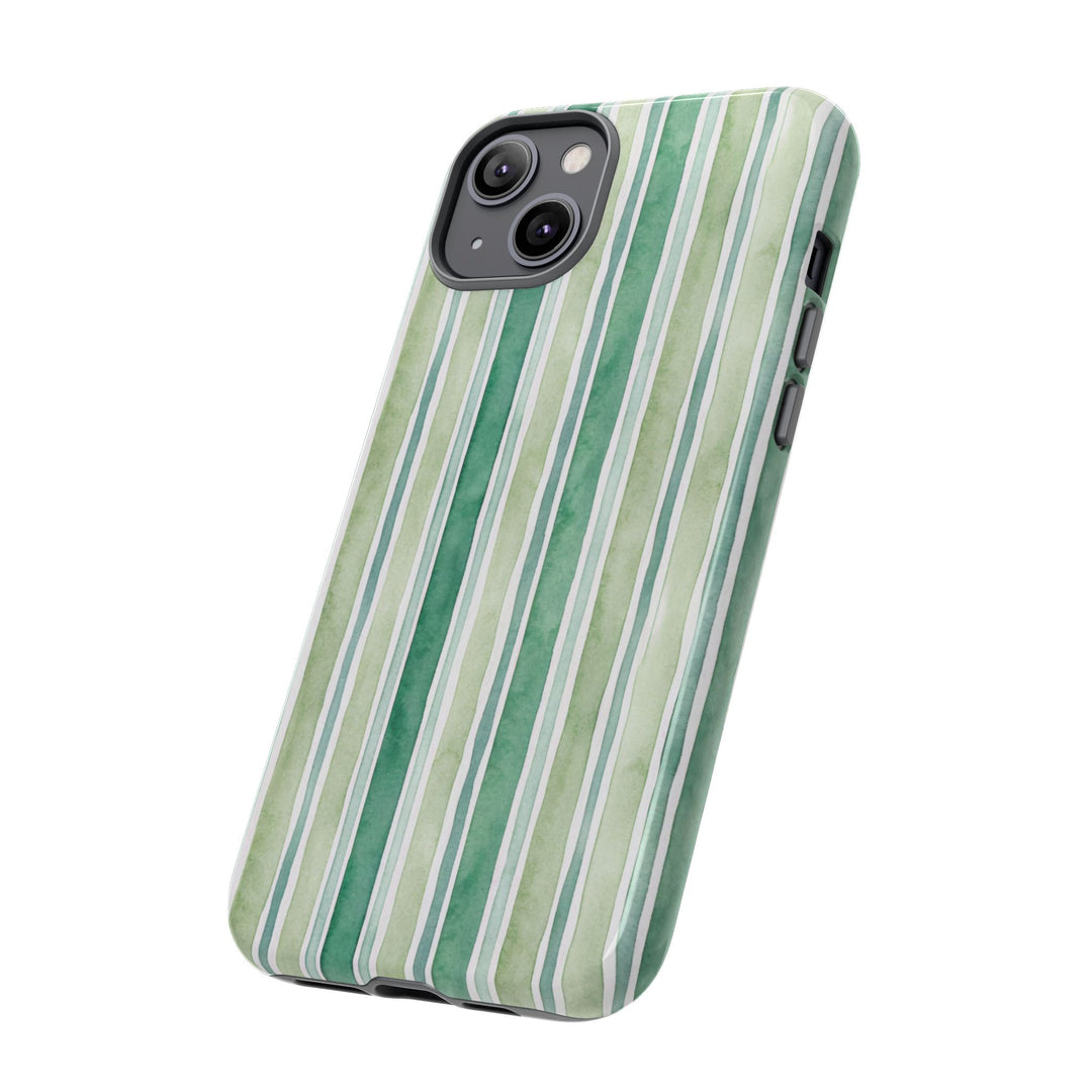 Aesthetic Tough Green Watercolor Stripes Premium Phone Case - For iPhone 17 Pro Max iPhone 16 Pro iPhone 15 Iphone 14 Plus 13 Pro 12 11 10 - Studio40ParkLane