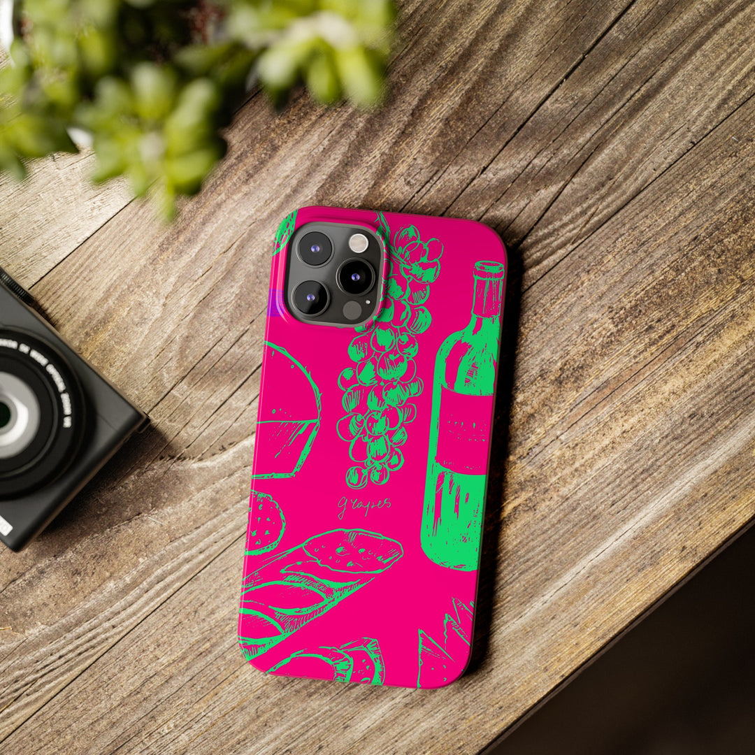 Slim French Food Wine Pink Green Cute Phone Cases for Iphone | iPhone 15 Case | iPhone 15 Pro Max Case, Iphone 14, Iphone 14 Pro Max, Iphone 13, - Studio40ParkLane