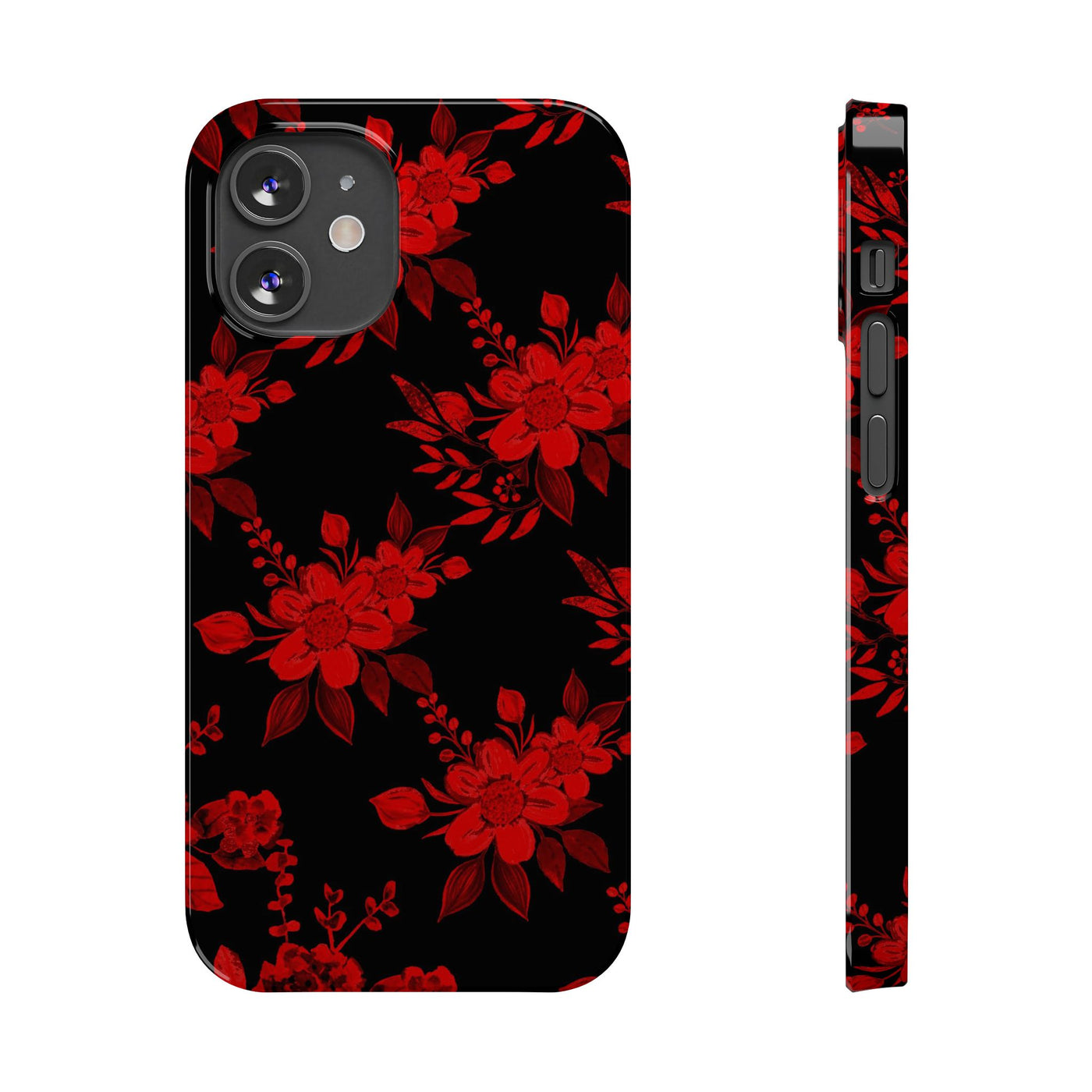 Slim Cute iPhone Cases - | iPhone 15 Case | iPhone 15 Pro Max Case, Iphone 14 Case, Iphone 14 Pro Max, Iphone 13, Red Black Flowers