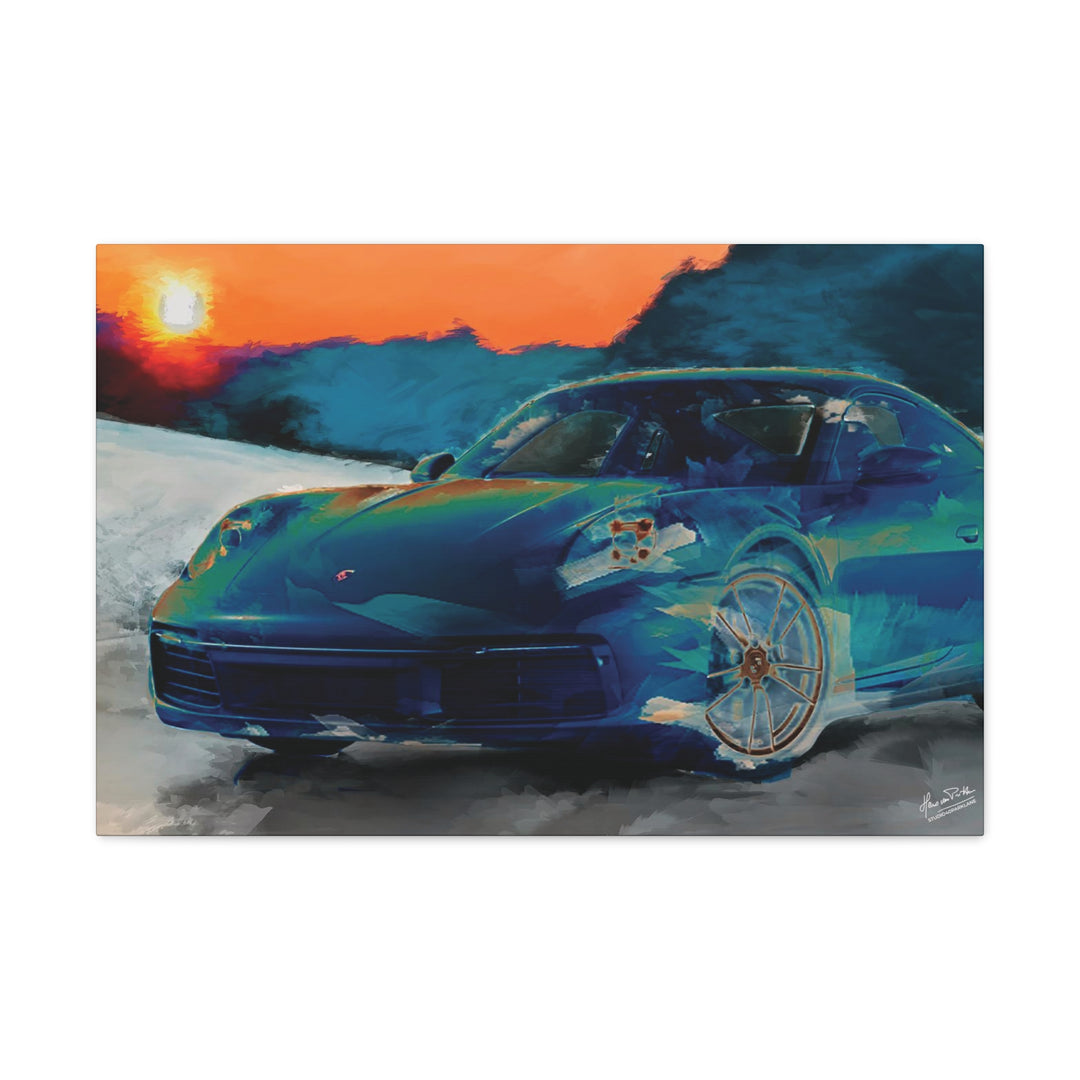 Porsche Wall Art on Canvas Print Gallery Wrapped - Gorgeous Porsche 911 Carrera Wall Art - Set in the mountains with a Sunset - Home Decor - Studio40ParkLane