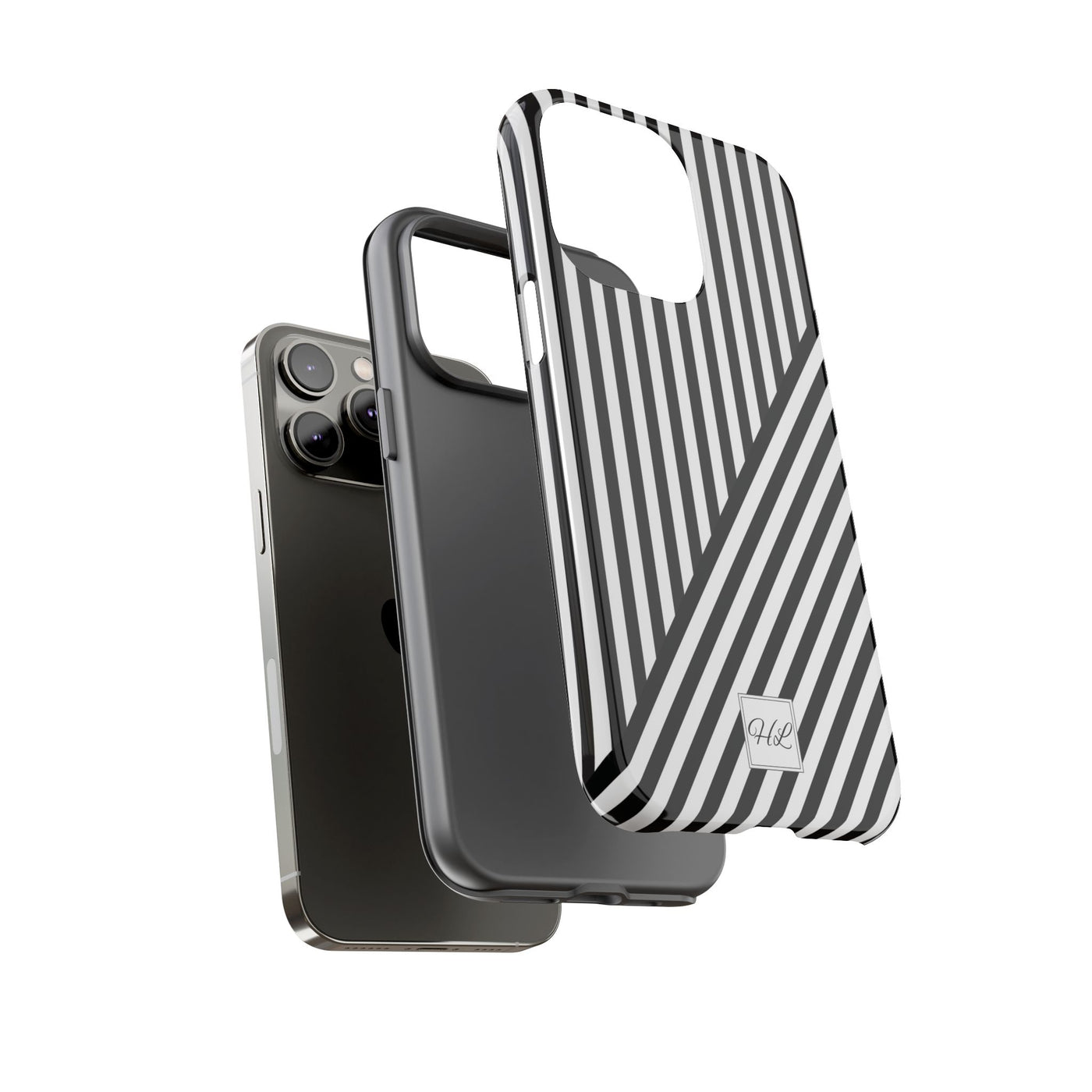Custom Personalized Aesthetic Stripes Black White Tough Phone Case - For iPhone 17 Pro Max iPhone 16 Pro iPhone 15 Iphone 14 Plus 13 12 11 - Studio40ParkLane