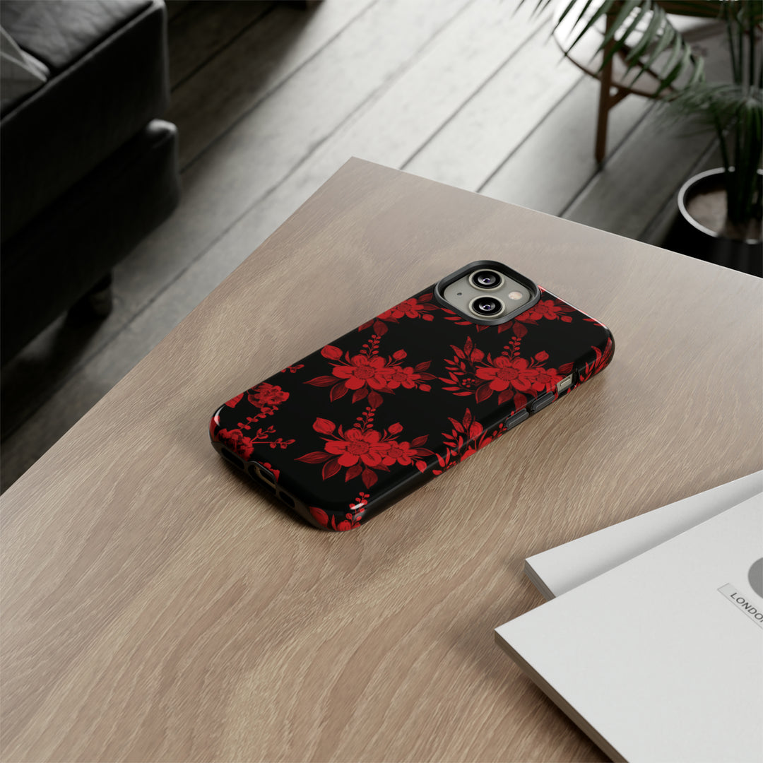 Cute IPhone Case | Red Black Flowers, iPhone 15 Case | iPhone 15 Pro Case, Iphone 14 Case, Iphone 14 Pro Max Case, Protective Iphone Case - Studio40ParkLane
