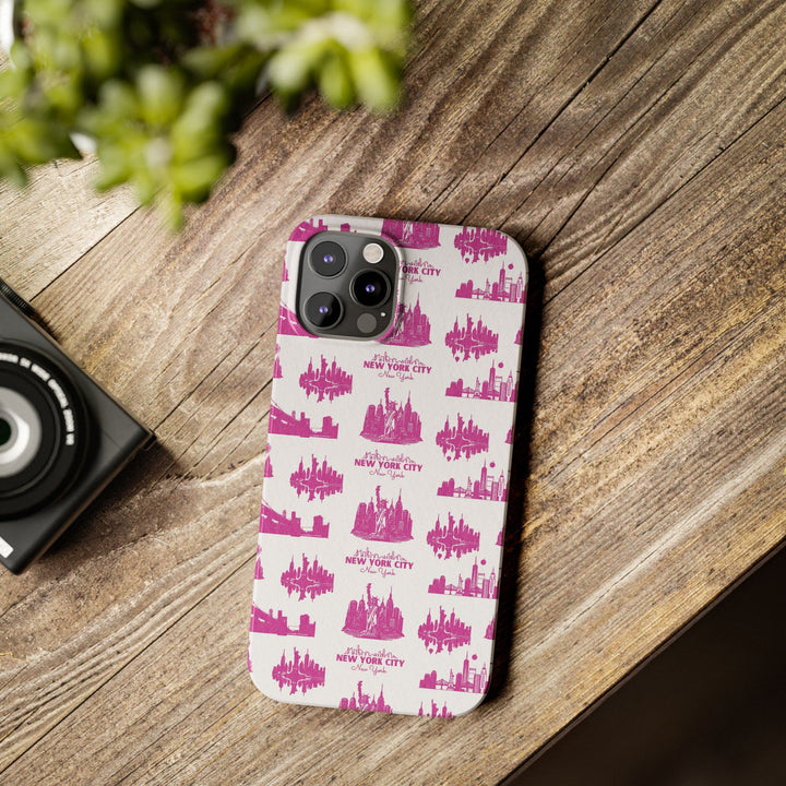 Slim New York Skyline Pink Collage Coquette Gift for Her Cute Phone Cases for Iphone 16 Pro Max | iPhone 15 Case | iPhone 15 Pro Max Case, Iphone 14, Iphone 14 Pro Max, Iphone 13 12 11 8 7 - Studio40ParkLane
