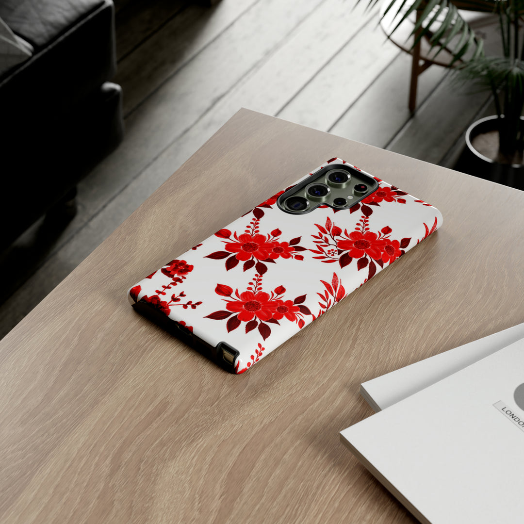 Cute Samsung Phone Case | Aesthetic Samsung Phone Case | Galaxy S23, S22, S21, S20 | Red White Flowers, Protective Phone Case - Studio40ParkLane