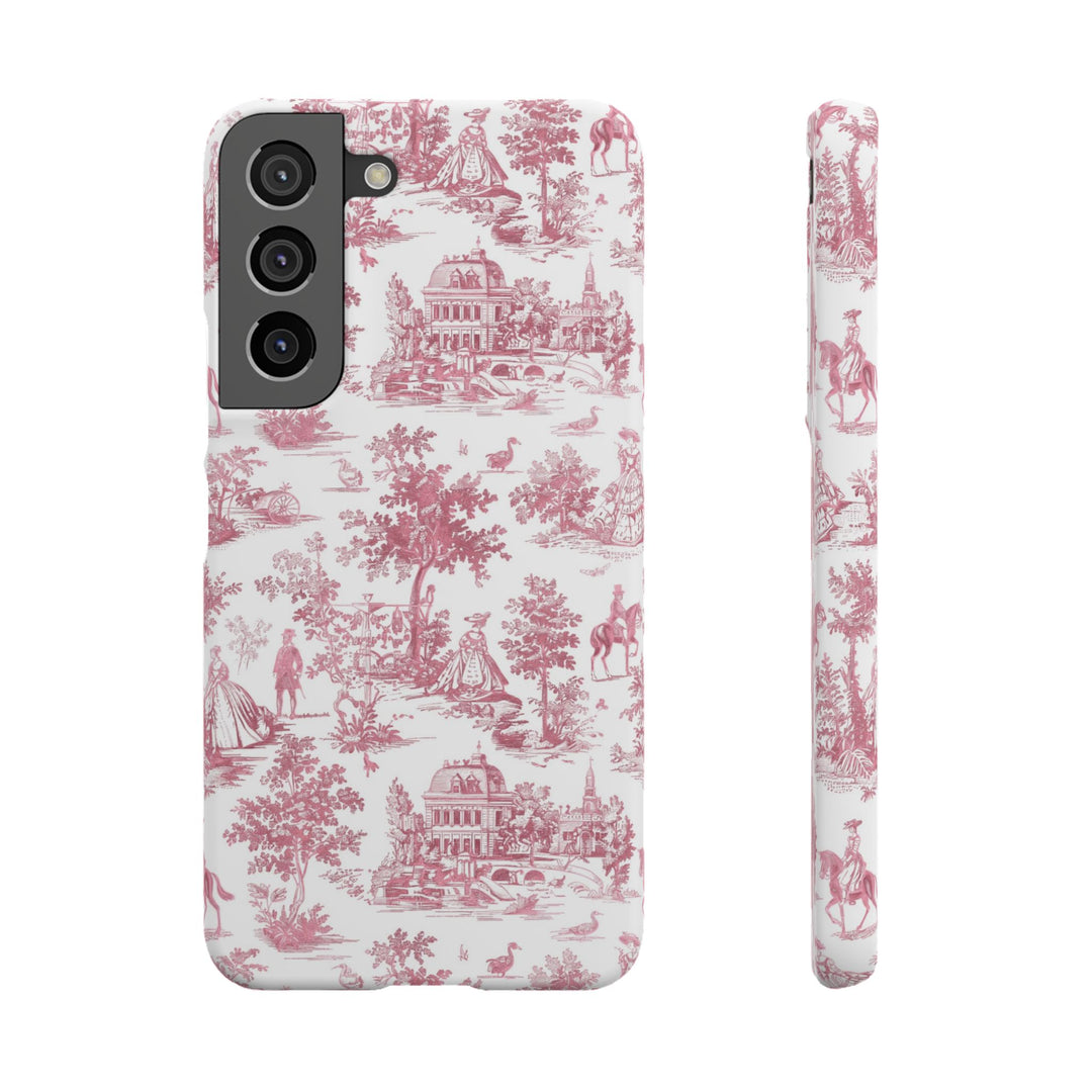Sleek Snap Pink French Toile Cute Phone Case for iPhone 16 15 14 13 12 11 X Xs Max Xr Pro Plus Samsung Galaxy S24 S23 S22 S21 S20 Note Ultra