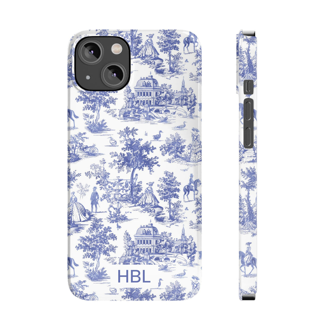 Slim Personalized Slim Blue Vintage French Toile Cute Phone Cases for Iphone 16 Pro Max | iPhone 15 Case | iPhone 15 Pro Max Case, Iphone 14, Iphone 14 Pro Max, Iphone 13 12 11 8 7 - Studio40ParkLane