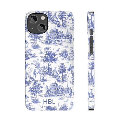 Slim Personalized Slim Blue Vintage French Toile Cute Phone Cases for Iphone 16 Pro Max | iPhone 15 Case | iPhone 15 Pro Max Case, Iphone 14, Iphone 14 Pro Max, Iphone 13 12 11 8 7