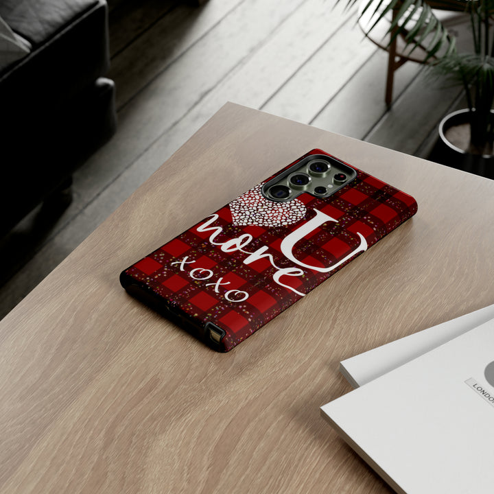Cute Samsung Phone Cases, Designer Samsung Galaxy S23 Phone Case, Samsung S22 Case, Samsung S21 Case, Samsung S20 Case, Red Plaid Love You - Studio40ParkLane