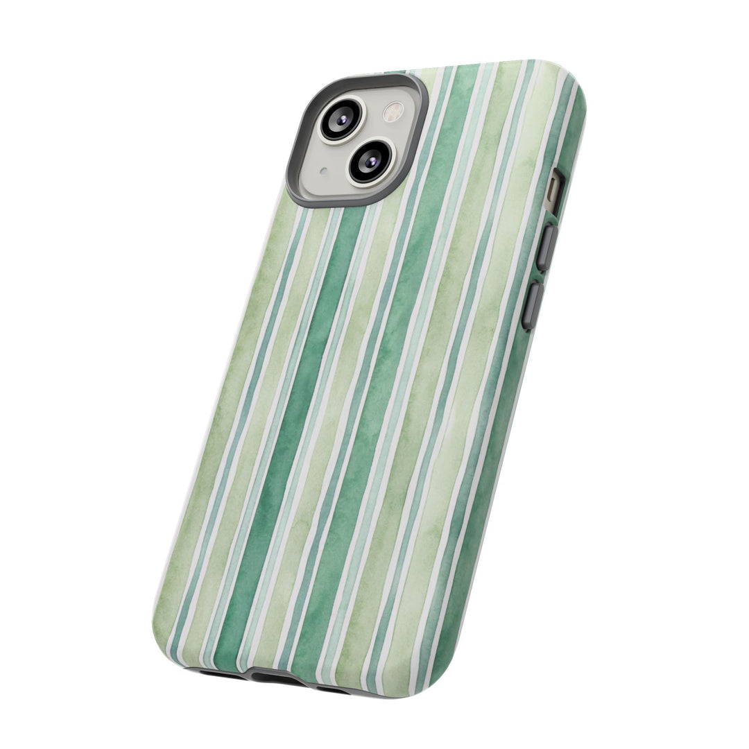 Aesthetic Tough Green Watercolor Stripes Premium Phone Case - For iPhone 17 Pro Max iPhone 16 Pro iPhone 15 Iphone 14 Plus 13 Pro 12 11 10 - Studio40ParkLane