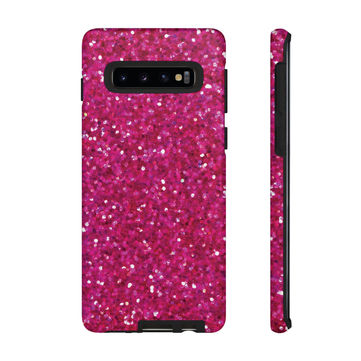 Chic Pink Faux Play on Glitter Effect Cute Phone Case, for IPhone 16 pro Max | Iphone 15, Iphone 14, IPhone 13 Case, 11 8 7, Samsung Galaxy S24, S23, S22, S21, 2 Layer Protection