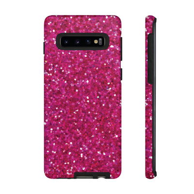 Chic Pink Faux Play on Glitter Effect Cute Phone Case, for IPhone 16 pro Max | Iphone 15, Iphone 14, IPhone 13 Case, 11 8 7, Samsung Galaxy S24, S23, S22, S21, 2 Layer Protection