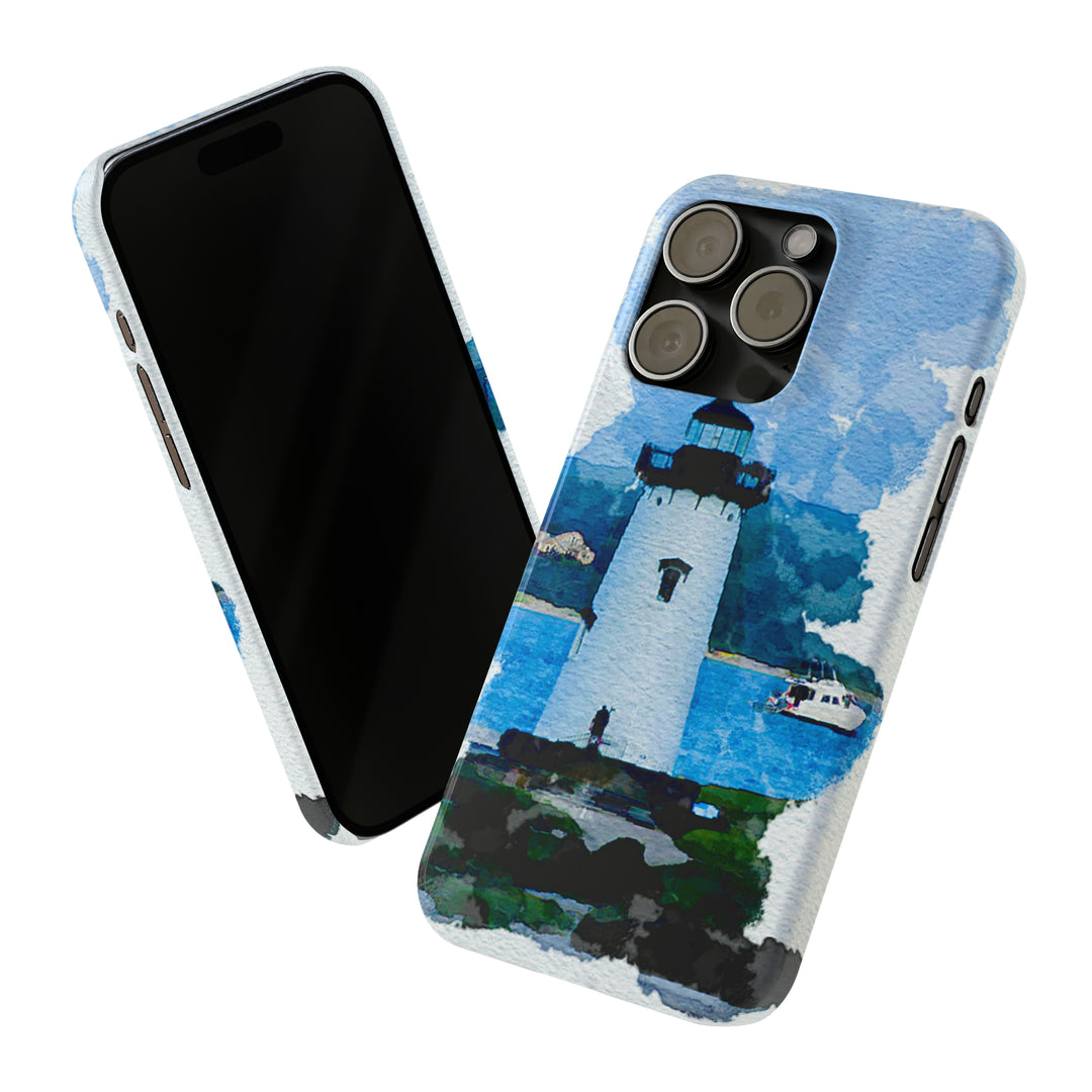 Slim Cute Phone Cases for Iphone - | iPhone 15 Case | iPhone 15 Pro Max Case, Iphone 14 Case, Iphone 14 Pro Max, Iphone 13, Beach Lighthouse Blue - Studio40ParkLane
